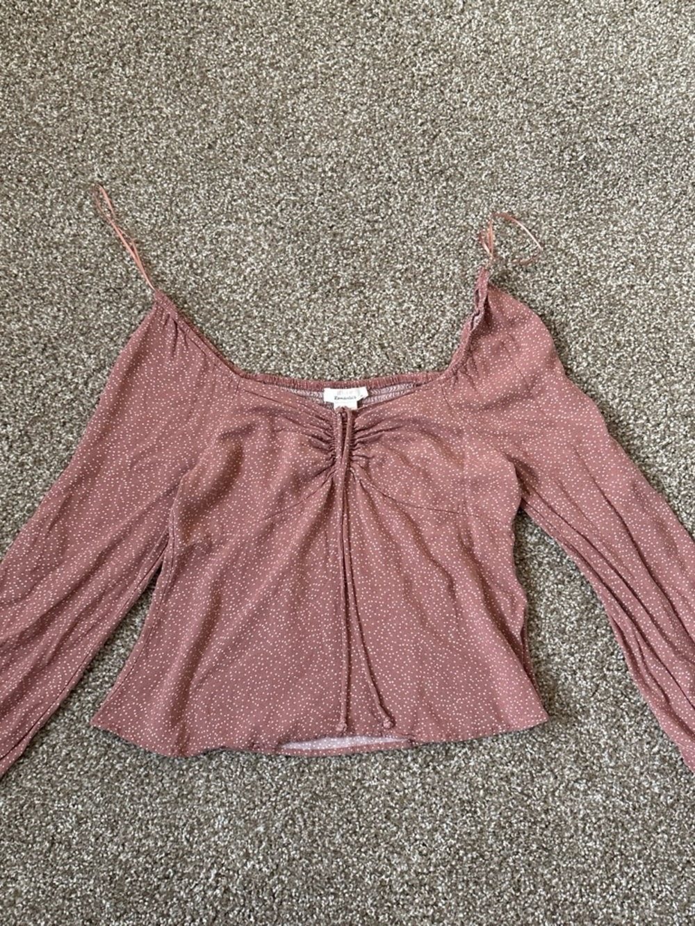 Urban Romantics- Women’s orange/peach Ruched Long-Sleeve Off-Shoulder Top size M